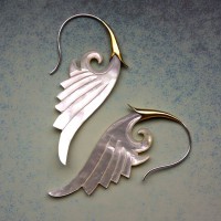 Серьги-Крылья из перламутра с серебром и латунью